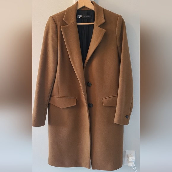 ZARA Brown Single-Breasted Wool Coat - Picture 2 of 7